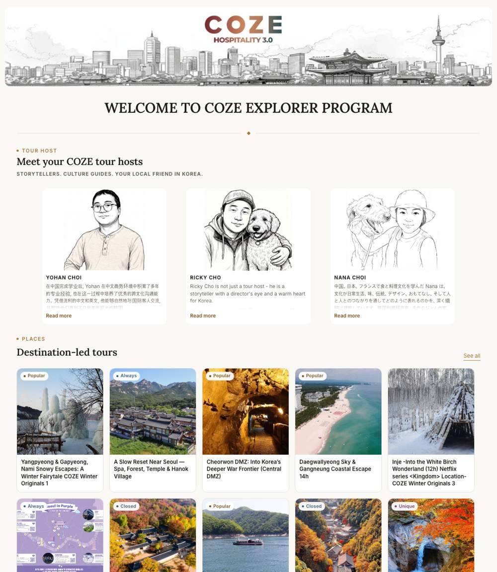 COZE Explorer Program — tours and itineraries
